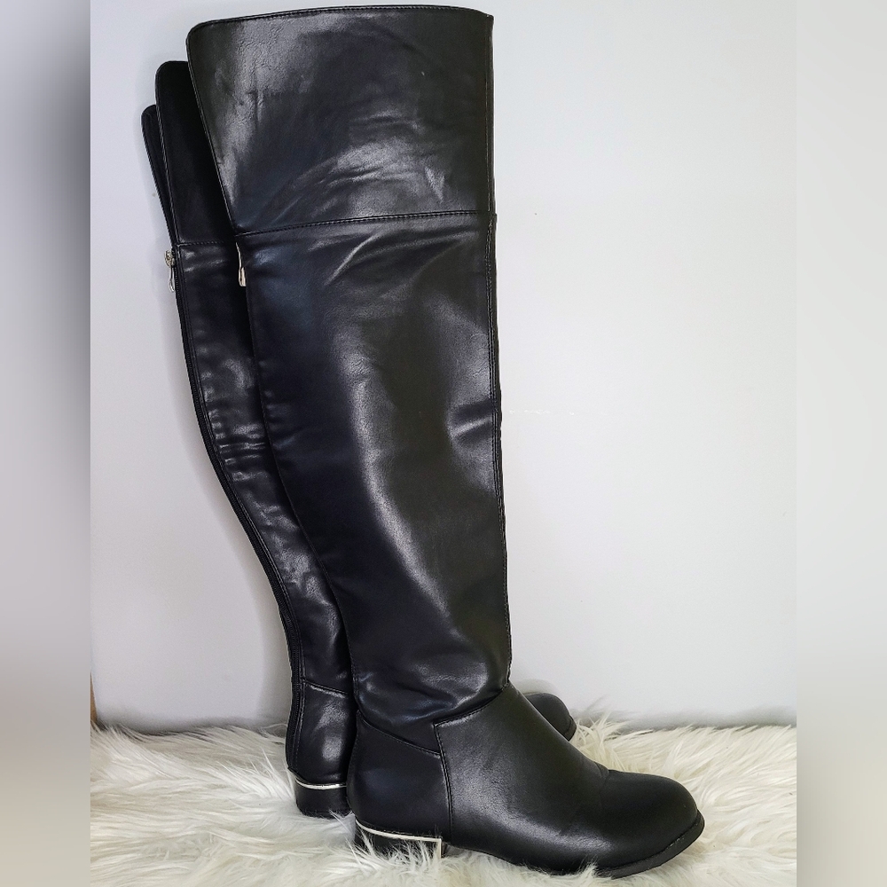 7 (38) Verona Black Leather Knee-high Boots